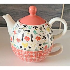 Pavilion Gift Bloom Tea for One Stacked Teapot Cup Amylee Weeks Butterflies Bird